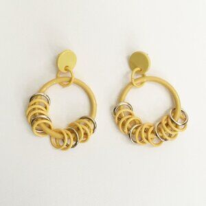 Vintage Funky Large Yellow Hoop Dangling Rings Pierced Earrings
